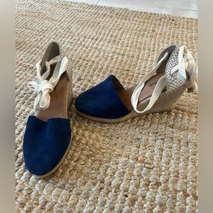 BRUNO FERRINI Navy Blue suede Espadrille Wedge Shoes NWT SIZE 39